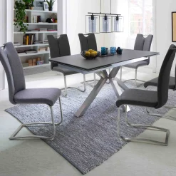 MCA Furniture Esszimmerstühle>Schwingstuhl Artos Stoffbezug 2er-Set mit Griffloch Anthrazit