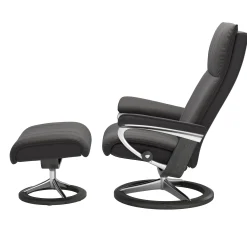 Stressless Sessel>Aura Signature Sessel mit Hocker M Leder Paloma Rock Grau Chrom