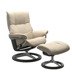 Stressless Sessel>Mayfair Signature Sessel mit Hocker M Leder Batick Cream Grau Chrom