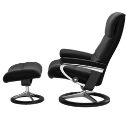 Stressless Sessel>View Signature Sessel mit Hocker M Leder Paloma Black Schwarz Chrom